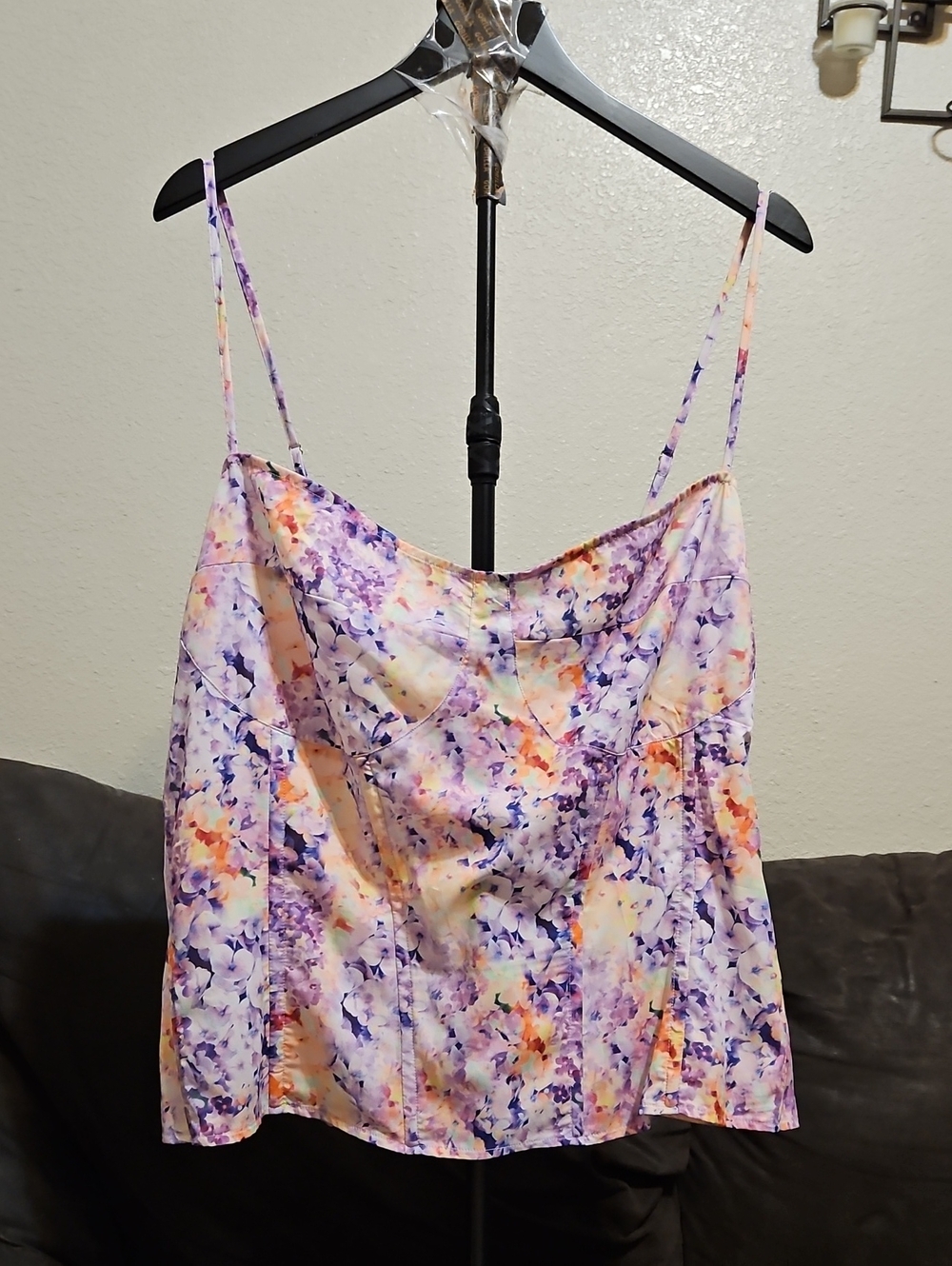 PrettyLittleThing Purple and Peach Floral Satin Cami With Boning